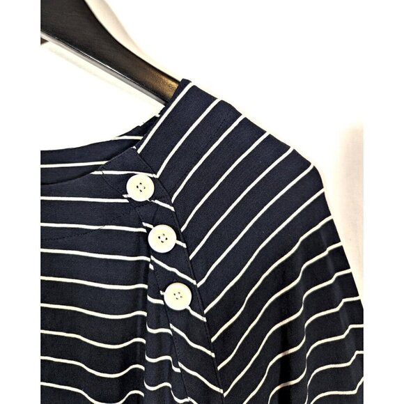 J Jill Wearever Navy Blue White Striped Top Sz M Scoop Neck 3/4 Sleeve Nautical - Picture 4 of 8
